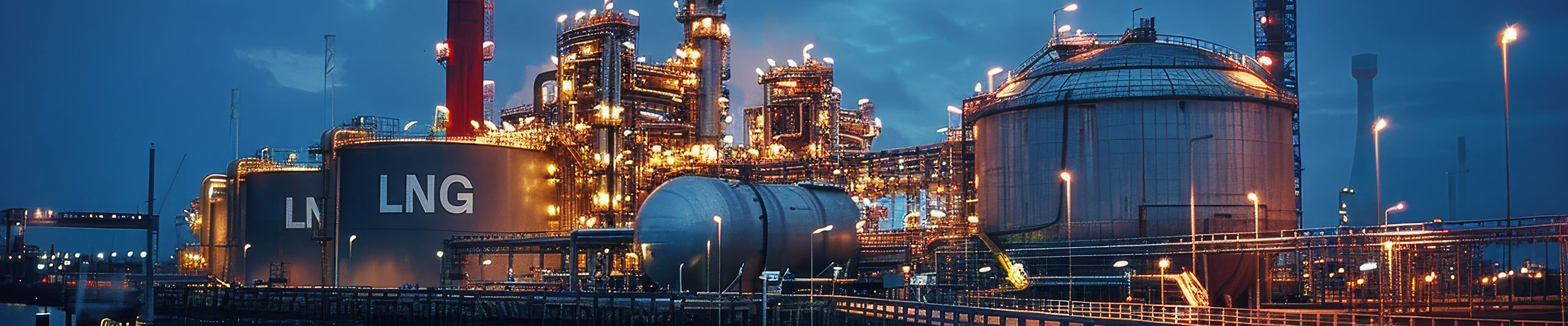 Industrial plant illuminated at night time